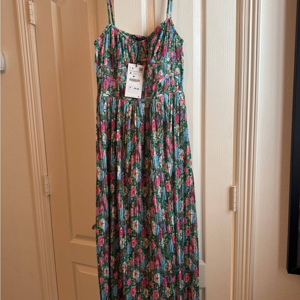 Zara Floral Maxi Dress - Green and Pink